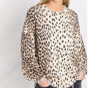 NWOT Oversized Cheetah Print Distressed Cotton Sweater. Comfy AND Trendy!